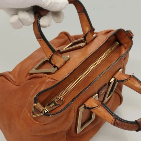 Chloe Etel Hand Bag Leather 2way Brown Gold Auth - Picture 12 of 16